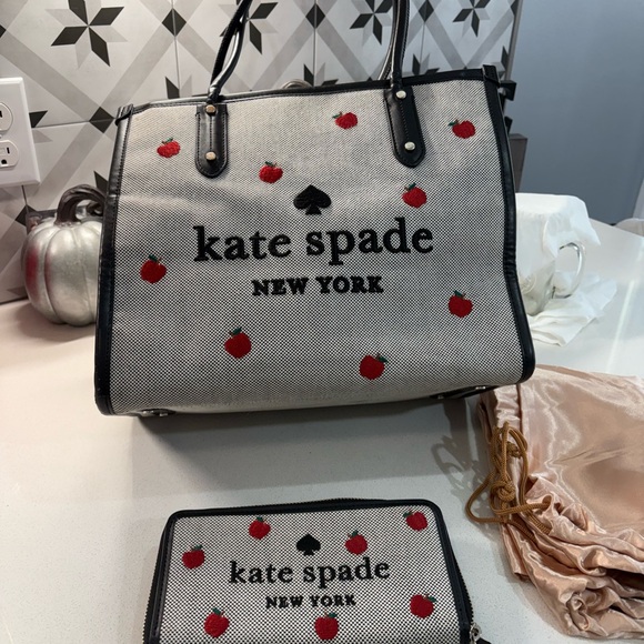 Limited Series Kate Spade Handbags - kate spade Gray Tote with Red Apple Accents